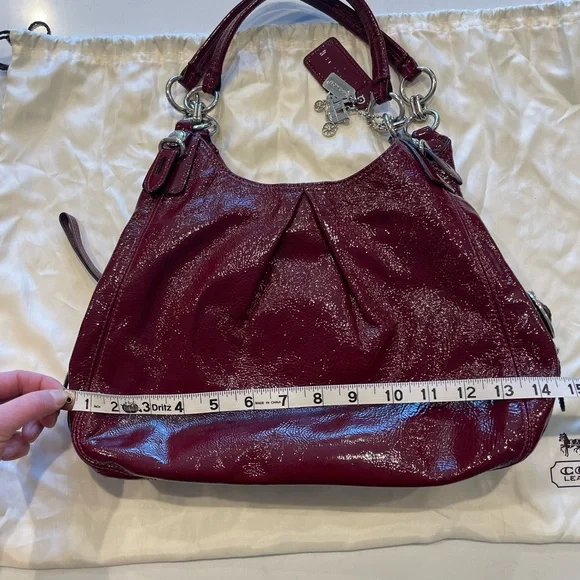 ~RARE Coach Maggie Mia Patent Cranberry Red Leather Handbag Tote Hobo Purse~